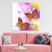 Monarch Butterflies on Purple Background キャンバスプリント (インサイチュ (リビング))