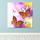 Monarch Butterflies on Purple Background キャンバスプリント (インサイチュ (ウッドフロア))