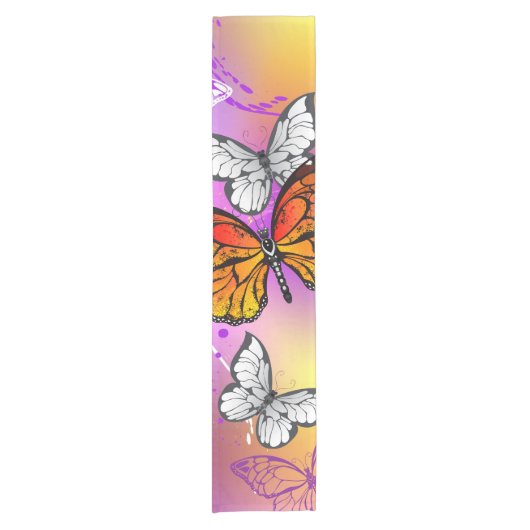 Monarch Butterflies on Purple Background ショートテーブルランナー (正面)