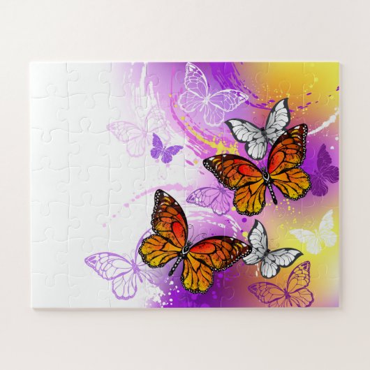 Monarch Butterflies on Purple Background ジグソーパズル (横)