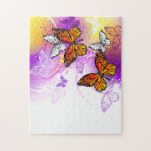 Monarch Butterflies on Purple Background ジグソーパズル (縦)