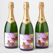 Monarch Butterflies on Purple Background スパークリングワインラベル (ボトル)