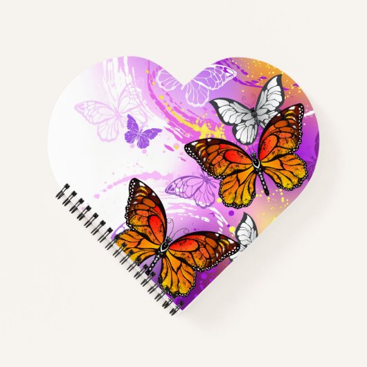 Monarch Butterflies on Purple Background ノートブック (正面)