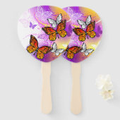 Monarch Butterflies on Purple Background ハンドファン (正面&裏面)