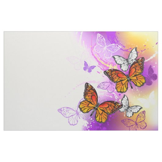 Monarch Butterflies on Purple Background ファブリック (ヤード)