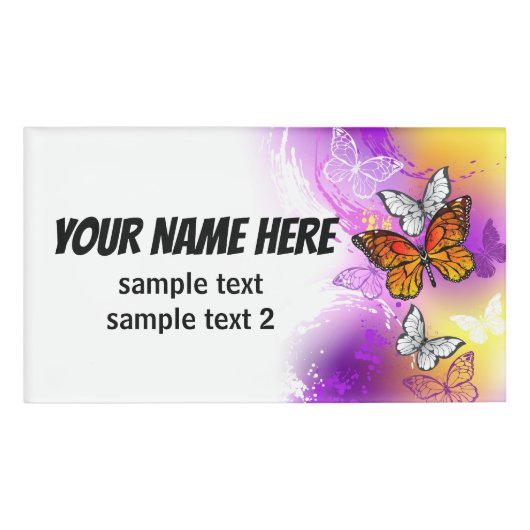 Monarch Butterflies on Purple Background 名札 (正面)