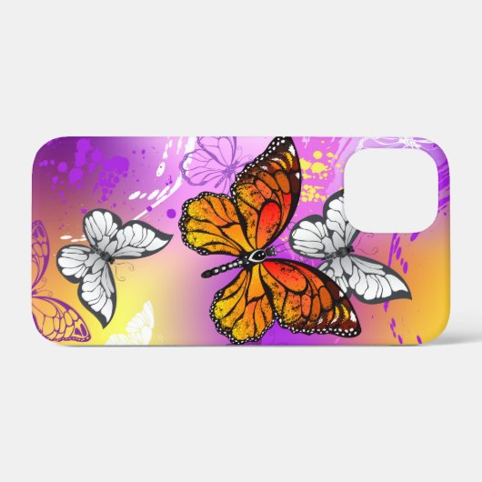 Monarch Butterflies on Purple Background Case-Mate iPhoneケース (裏面 (横))