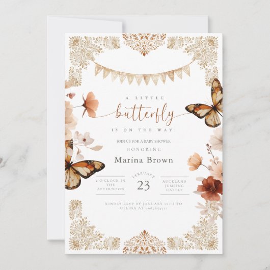 Monarch Butterfly Baby Shower  招待状 (正面)