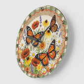 Monarch Butterfly Burlap Bloom ラージ壁時計 (傾斜)