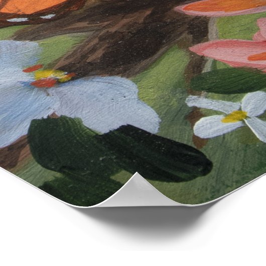 Monarch Butterfly Cat in Meadow Wall Art ポスター (角)