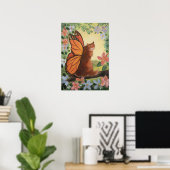 Monarch Butterfly Cat in Meadow Wall Art ポスター (ホームオフィス)