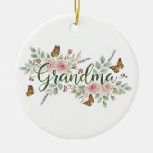 Monarch Butterfly Floral Grandma Photo セラミックオーナメント (正面)