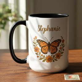 Monarch Butterfly Floral Mug ツートーンマグカップ