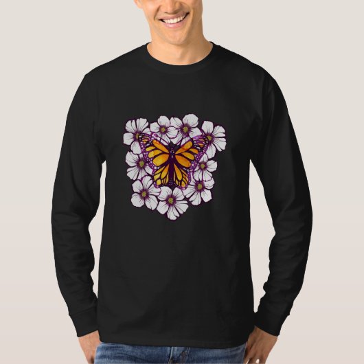 Monarch Butterfly flowers artwork Tシャツ (正面)