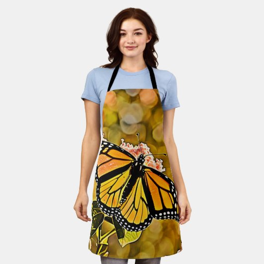  Monarch Butterfly Garden Art エプロン (着用した状態)