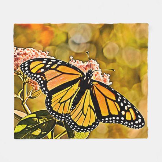  Monarch Butterfly Garden Art フリースブランケット (正面(横))