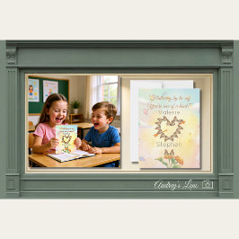 Monarch Butterfly Heart Watercolor Valentine ノートカード