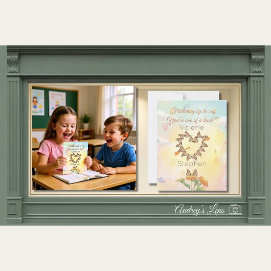 Monarch Butterfly Heart Watercolor Valentine ノートカード