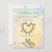 Monarch Butterfly Heart Watercolor Valentine ノートカード (正面)