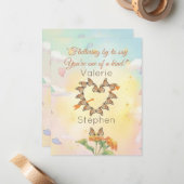 Monarch Butterfly Heart Watercolor Valentine ノートカード (正面/裏面インサイチュ)