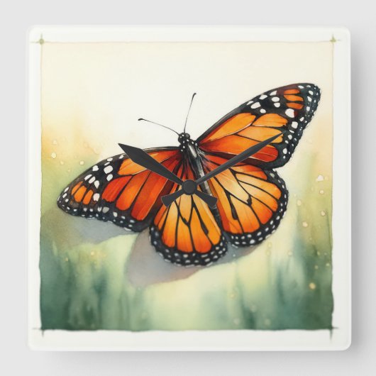 Monarch Butterfly in Watercolor REF55 - Watercolor スクエア壁時計 (正面)