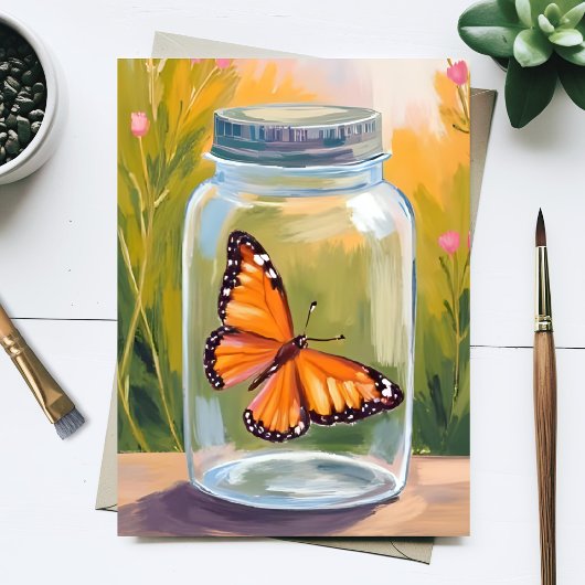 Monarch Butterfly Jar Watercolor Painting ポストカード