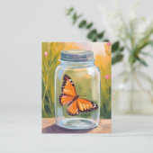 Monarch Butterfly Jar Watercolor Painting ポストカード (スタンド正面)