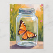 Monarch Butterfly Jar Watercolor Painting ポストカード (正面)