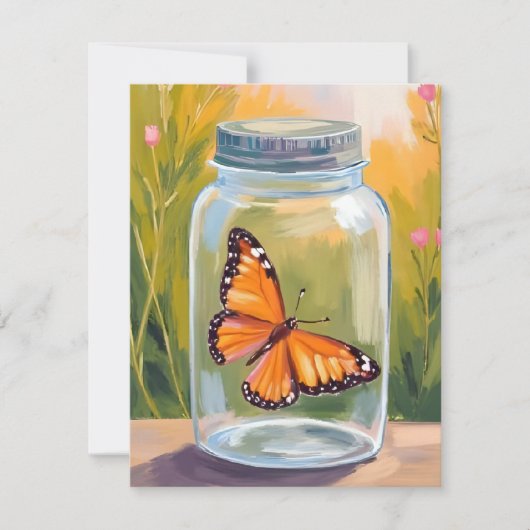 Monarch Butterfly Jar Watercolor Painting Card (正面)