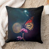 Monarch Butterfly Moon and North Star Night Sky クッション (ブランケット)