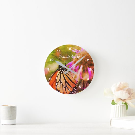 Monarch Butterfly On Flower Abstract Personalized ラウンド壁時計 (ホーム)