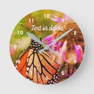 Monarch Butterfly On Flower Abstract Personalized ラウンド壁時計