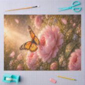 Monarch Butterfly on Pink Peonies Decoupage Paper 薄葉紙 (クラフト)