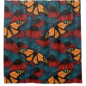 Monarch butterfly on red coneflowers シャワーカーテン (正面)