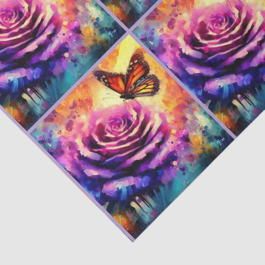 Monarch Butterfly on Rose at Sunset Decoupage 薄葉紙 (詳細)