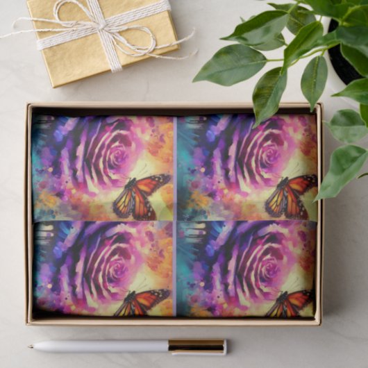 Monarch Butterfly on Rose at Sunset Decoupage 薄葉紙 (ギフト)