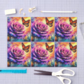 Monarch Butterfly on Rose at Sunset Decoupage 薄葉紙 (クラフト)