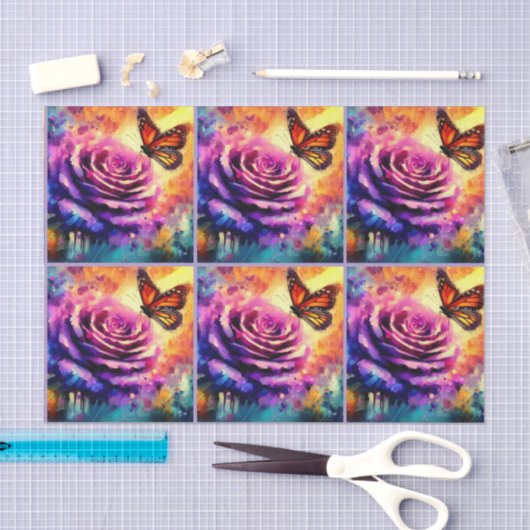 Monarch Butterfly on Rose at Sunset Decoupage 薄葉紙 (クラフト)