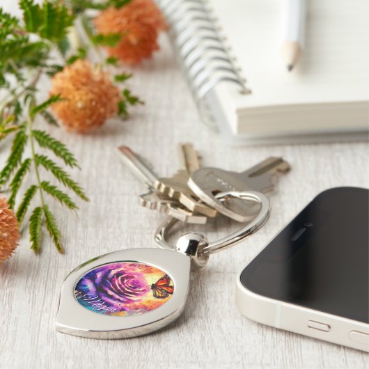 Monarch Butterfly on Rose at Sunset Personalized キーホルダー (側面)