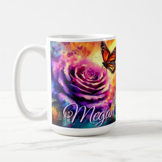 Monarch Butterfly on Rose at Sunset Personalized コーヒーマグカップ (左)