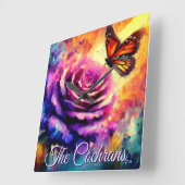 Monarch Butterfly on Rose at Sunset Personalized スクエア壁時計 (傾斜)