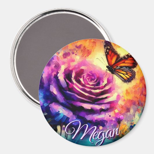 Monarch Butterfly on Rose at Sunset Personalized マグネット (正面/裏面)