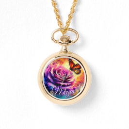 Monarch Butterfly on Rose at Sunset Personalized 腕時計