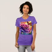 Monarch Butterfly on Rose at Sunset Personalized Tシャツ (正面フル)
