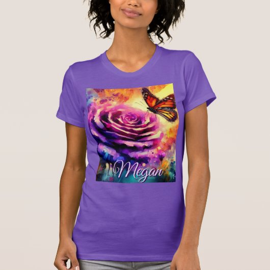 Monarch Butterfly on Rose at Sunset Personalized Tシャツ (正面)