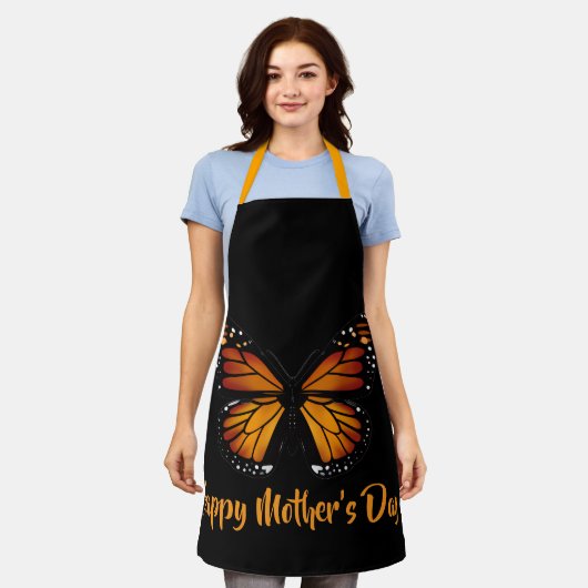 Monarch Butterfly Personalized Black Apron エプロン (着用した状態)