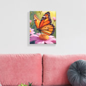 Monarch Butterfly Pink Flower Floral Painting キャンバスプリント (インサイチュ (リビング))
