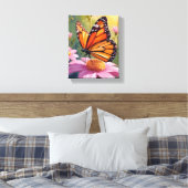Monarch Butterfly Pink Flower Floral Painting キャンバスプリント (インサイチュ (寝室))