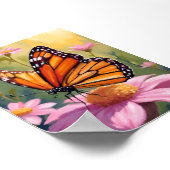 Monarch Butterfly Pink Flower Floral Painting ポスター (角)