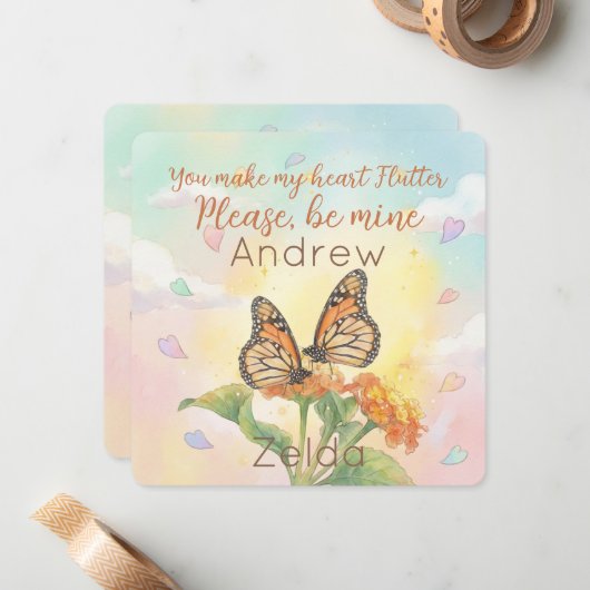 Monarch Butterfly Pollinator Classroom Valentine  ノートカード (正面/裏面インサイチュ)